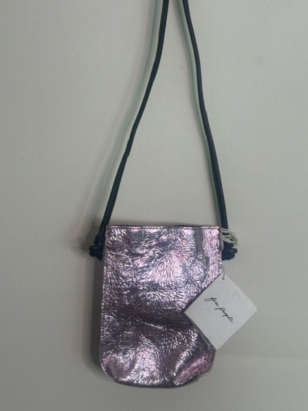 Free People Glitter Damsel Metallic Pink Leather Crossbody Handmade NWT - Picture 4 of 16